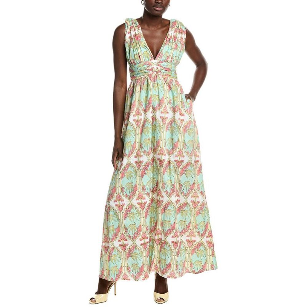 Garrie B Womens Green Bird Maxi Dress, Green